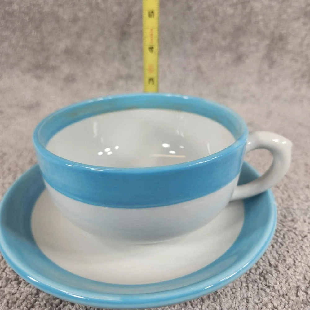 Shenango‎ China Cup and Saucer Blue Band Restaurant Ware White Vintage USA N-9